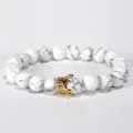 Weißer Türkis Kronen Perlen Armband Herren Edelstein Perlenarmband Paar Schmuck Geschenk - Weißer Türkis mit Goldener Krone / Weiß