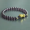Men 6mm Amethyst Crystal Bead Bracelet with Gold Pi Xiu Charm Vintage Lucky Jewelry - 6mm Version / Amethyst