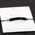 Stainless steel blank bar bracelet DIY couple wish card jewelry gift black metal curve pendant. - Black