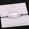 DIY stainless steel curved bar bracelet wish card couple adjustable black rope jewelry - White