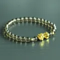 Men's 6mm Smoky Quartz Beaded Bracelet with Gold Pixiu Charm Lucky Wealth Jewelry - 6mm Version / Smoky Quartz