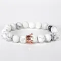 Natürlicher Weißer Türkis Kronen Perlen Armband Variante - Eleganter Herren Paare Schmuck - Weißer Türkis mit Roségoldener Krone
