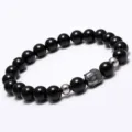 Bracelet de perles tête de Bouddha en pierre naturelle noire 8mm pour hommes mode - Noir poli