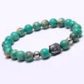Bracelet en perles de jaspe vert naturel de 8mm avec entretoise en métal et tête de bouddha - Pierre de l'Empereur Verte