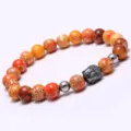 Bracelet Perles Pierre Naturelle Tete Bouddha Homme Yoga Guerison Equilibre 8mm Bijoux - Pierre Empereur Orange