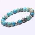 Bracelet homme perles pierre naturelle 8mm avec tete de bouddha, bijou yoga de guerison tendance. - Jaspe impérial naturel