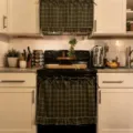 Handmade green plaid oven skirt kitchen appliance curtain with cute bows and ruffles decor. - Black