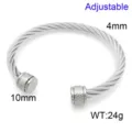 Verstelbare roestvrijstalen kabelmanchetarmband met gestructureerde uiteinden, 4mm, 24g. - Gedraaide Kabel Armband(KB211615-XY) / 1 Stuk/Verpakking (4mm) / Staalkleur