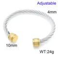 Roestvrij staal kabeldraad open manchet armband met diamanten gouden uiteinden 4mm - Tweekleurige Gedraaide Armband(KB211616-XY) / 1 Stuk/Verpakking (4mm) / Zilver met Gouden Uiteinden