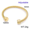 Gouden getwijnde staalkabel manchet armband, verstelbare rvs draadarmband voor dames en heren. - Gouden Gedraaide Armband(KB212055-XY) / 1 Stuk/Verpakking (4mm) / Goud