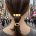 Close-up detail of minimalist gold alloy ponytail clip and hair hook set in hair - Style 1 / 2PCS / Gold