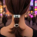 Detail of silver alloy ponytail hair hooks with rhinestone accents in wavy brown hair - Style 1 / 2PCS / Silver