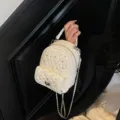 Mini cream quilted backpack with rhinestone studs and silver chain strap for women. - Off White