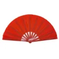 Abanico plegable tradicional de Kung Fu rojo de 33 cm con varillas de plástico y tela - Rojo