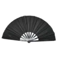 Abanico plegable Kung Fu negro de 33 cm con varillas de plástico y tela resistente - Negro