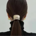 Elegant U-shaped gold hair hook with oil-dripping design for stylish low ponytail styling - Beige