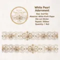 Retro style white floral lace decorative tape with pearl and gold embroidery pattern - White Pearl Elegant Trim / 1 Roll