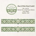 Vintage green floral lace-style decorative sticker tape on white kraft paper for DIY - Green White Floral Vine / 1 Roll