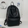Mochila retro grande de cuero sintético negro para viajes y trabajo con cremalleras - Negro - Bolso Individual