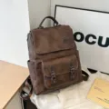 Zaino vintage in pelle PU marrone di grande capacità per studenti universitari e viaggi - Borsa Singola / Marrone
