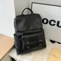 Zaino retrò in pelle PU nera da donna con eleganti dettagli di cuciture bianche - Borsa Singola / Nero