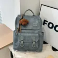 Elegante zaino vintage in pelle PU blu-grigio per donna con ciondolo a forma di orsetto - Con Ciondolo / Blu
