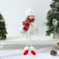 Close-up detail of a cute plush angel doll Christmas tree hanging ornament with long dangling legs. - Long Leg Angel Pendant Red Scarf