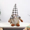 Cute Christmas plush gnome ornament with buffalo plaid hat holding coffee sack for home decor. - Coffee Bag Plaid Doll