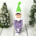 Christmas long-legged elf plush doll holiday decoration toy showcase ornament detail view - Purple Striped Elf