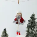 Close-up detail of Christmas plush girl doll ornament with scarf and long legs. - White Hat Long Leg Angel Pendant