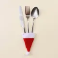 Weihnachten Edelstahl Besteckset mit suesser Muetze Geschirrhalter fuer Festtagstisch - Flaschendeckel Bestecktasche / 7x12cm