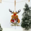 Christmas felt reindeer hanging ornament with snowflake and golden letters for tree decor. - Reindeer Snowflake Pendant