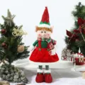 Christmas elf doll plush toy red and green standing ornament holiday festive decoration - Retractable Elf Girl