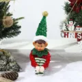 Christmas elf doll detail shot, festive red green sequin design, cozy holiday home decor. - Sitting Green-Hatted Elf