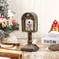 Christmas mailbox snow globe night light with music and snowman figure for holiday desktop decor. - Round Mailbox Brushed Gold Snowman
