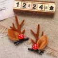 Pinces à cheveux bois de renne de Noël avec oreilles en velours et ornements à pois rouges. - Pince Paire Bois de Cerf Champignon / Marron