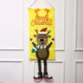 Christmas hanging banner detail showing cute reindeer cartoon and festive yellow design. - Elk Style