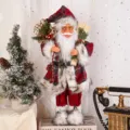 Muñeco de Papá Noel con abrigo de cuadros y mochila para decoración festiva y exhibición. - Anciano Con Sombrero A Cuadros De 18 Pulgadas