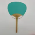 Green paper round fan with natural bamboo handle. Elegant traditional hand fan for summer cooling. - 24*38CM / Green