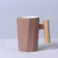 Tasse a cafe en ceramique nordique avec poignee en bois design geometrique tasse de lait - Mug kaki décagonal