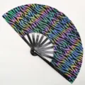 Colorful reflective zebra pattern folding hand fan with black ribs for stage kung fu - Zebra