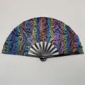 8 Inch Reflecterende Opvouwbare Kung Fu Waaier Zwarte Bamboeribben Holografische Stof - Golf Reflecterend