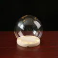 Dôme en Verre LED Socle en Bois Housse Anti-Poussière Présentoir Fleurs Préservées - Boule ronde 10 cm + veilleuse tactile à fente