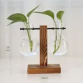 Creatieve houten frame hydroponische glazen vaas, ideale bureau plant terrarium voor decoratie. - T-type model B