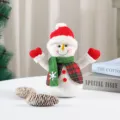 Cute Christmas plush snowman doll holiday decoration ornament with red hat and green scarf. - JD2601 Sitting Snowman