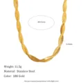 Detailed view of 18K gold plated stainless steel braided herringbone blade necklace - Thick Fishbone Style (N2480) / Necklace (40+5cm) / Gold