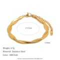 6.4mm wide 18K gold plated stainless steel herringbone chain bracelet for women - Double Braided Style (B0206) / Bracelet (17+5cm) / Gold