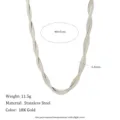 Twisted stainless steel herringbone chain necklace for women 18K gold plated finish - Thick Fishbone Style (N2480) / Necklace (40+5cm) / Silver