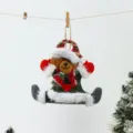Detailed view of the cute Christmas bear hanging ornament, festive plush doll decoration. - Hands-up Dancing Bear