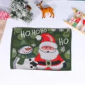 Detailed view of Christmas knitted placemat featuring cute Santa Claus and snowman. - Style B Green Santa Claus